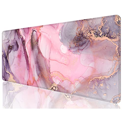 Desk Mat, 32" x 12" XXL Extended Large Gaming Mouse Pad, Desktop Decor Desk Pad, Cute Men Women Office Supplies and Accessories, XL Mouse Mat for Laptop & Keyboard, Red Pink Marble - color: Red Pink Marble, size: 32L x 12W inches
