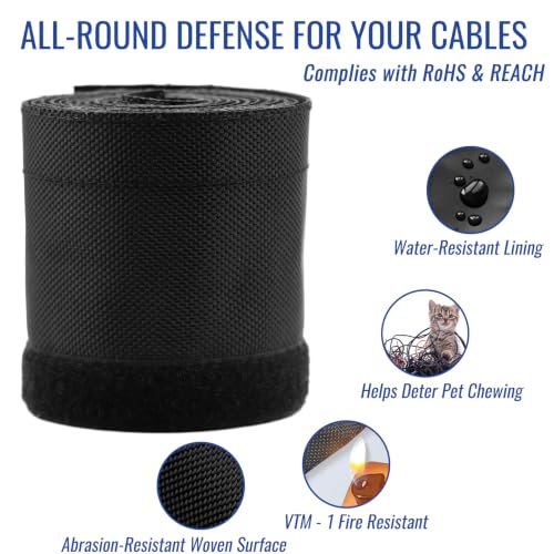 3/4" - 6.6Ft Hook and Loop Cable Sleeve, Wire Protector for Pets - size: 3/4" - 6.6Ft