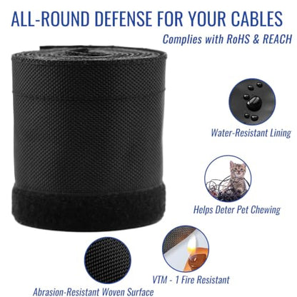 3/4" - 6.6Ft Hook and Loop Cable Sleeve, Wire Protector for Pets - size: 3/4" - 6.6Ft