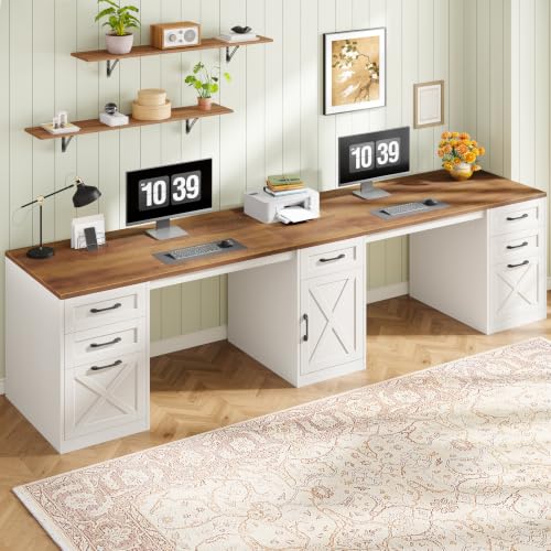 Vabches Executive Computer Desk 110" Two Person Desk with 5 Storage Drawers - color: Unique White