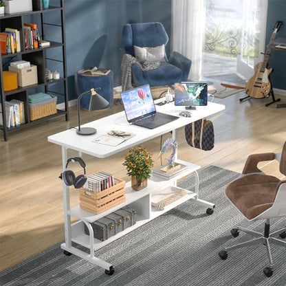 Armocity 47" Rolling Standing Desk with Charging Station for Couch Bed - color: White, size: 47''