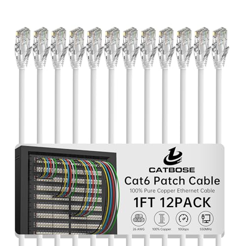 1 Foot Cat6 Patch Cables(12 Pack), Solid Pure Copper Patch Cord, Cat 6 Ethernet Cable, UTP Network, High Speed RJ45 Internet Cables, Compatible for Router, Switche, PC, Server, PS4/5, Xbox - White - color: White, size: 1FT, style: 12 Pack