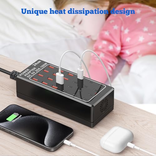 USB Charging Station Block, USB C Charger Station 24-Port 100W(20A), USB A Charger Block, Fast Charger Desktop Station, Multi-Function Smart Charger for Apple iPhone iPad Samsung Laptop Pixel - size: 24Ports(12A+12C)-100W