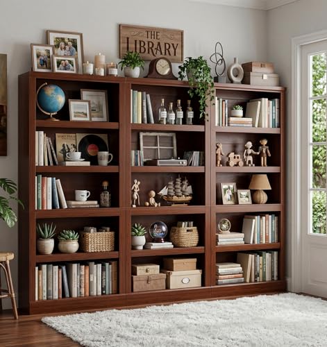 Unikito 71” Tall Bookcase with Adjustable Storage Shelves, Cherry Finish | 5 Tier Open Storage Bookshelf, Thick Wood and Sturdy, Freestanding Book Case Organizer for Living Room, Home Office, Bedroom