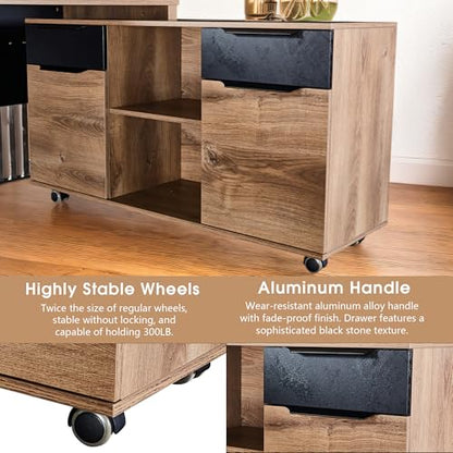 SAINTCY 2-Drawer File Cabinet with Wheels, Mobile Lateral Rolling Under Desk Filing Cabinet, Printer Stand with Open Storage Shelves for Home Office,Mahogany