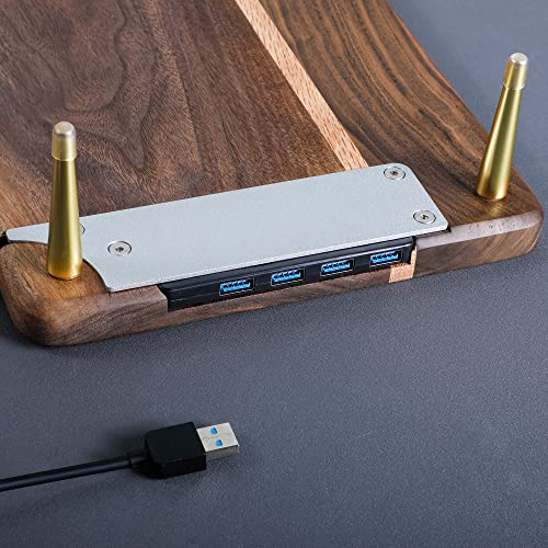 Monitor Stand Wood Riser with 4 USB Ports, Computer Monitor Stand with America Walnut Data Transfer Charging Hub -Compatible with Computer, Mac, PCs, Smartphone, 20.5*8.3in