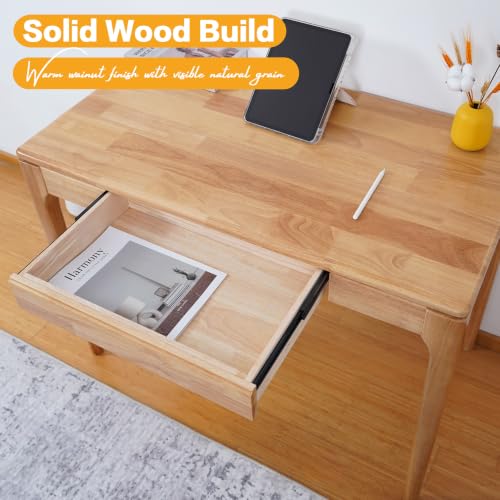Solid Wood Desk,Study Home Office Desks,Computer Desk for Small Spaces | Easy to Assemble,Student PC Desk for Work,Gaming,Bedroom,Wood Color, 40inch 1Drawer - color: Wood Color, size: 40inch