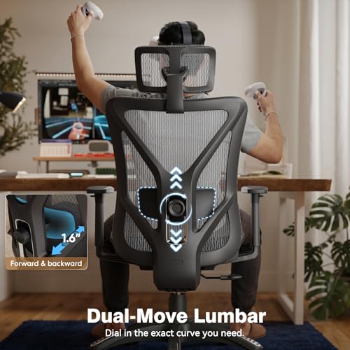 ELABEST T23 Ergonomic Mesh Office Chair, High Back Computer Desk Chair, Breathable AirMesh with Dual-Move Lumbar Support, 3D Armrests & Headrest, Tilt Lock,Big and Tall for Home Office(Graphite) - color: Graphite