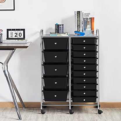 Yaheetech 15-Drawer Rolling Storage Cart on Wheels, Craft Organizer, Black - color: Black, style: 15 Drawers