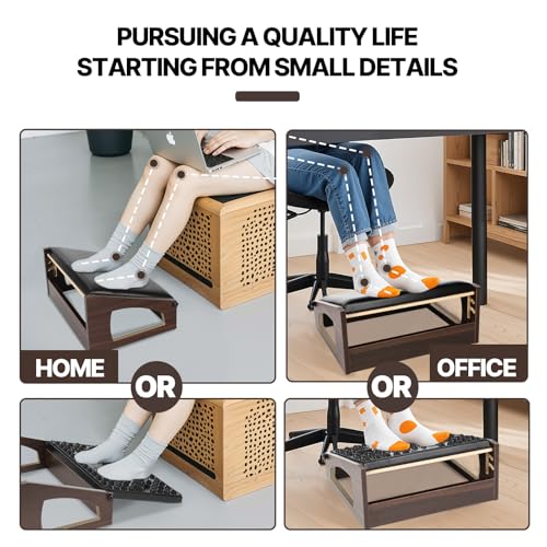 Ergonomic Foot Rest Under Desk,4 Adjustable Height Foot Stool ﻿ - color: Espresso02