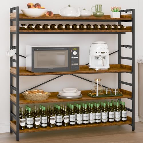 HCHQHS 5 Tier Bookshelf, Adjustable Industrial Bookcase, Vertical Tall Book Shelf, Wood and Black Metal Open Bookshelves for Home Office, Living Room, Bedroom - color: Rustic Brown, size: 5-Tier (47"W x 57"H)