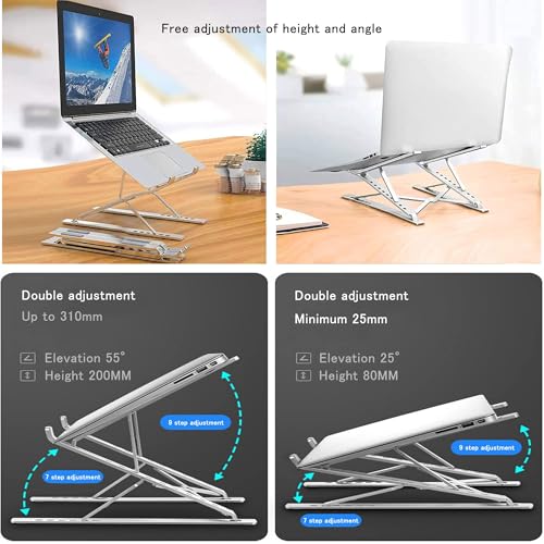 Laptop Stand for Desk, Adjustable Computer Riser with Dual Layer, Portable Foldable Aluminum Notebook Stand Holder Compatible with 13.3-17.3 inch MacBook Dell HP Lenovo, Black - color: Double layer-Black