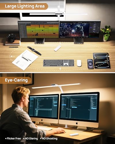 TROND LED Desk Lamp with Clamp, 29.55'' Tall Desk Light with Remote, White | 1500LM Bright Table Lamp, Swing Arm Clip on Light, Eye-Caring, Touch Control Dimmable for Home Office Monitor Reading - color: White