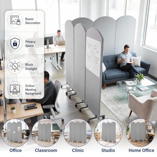 3-Panel Portable Office Partition, Acoustic Wall Divider with whiteboard - color: Light Gray, size: 3 Panel with Whiteboard