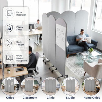 3-Panel Portable Office Partition, Acoustic Wall Divider with whiteboard - color: Light Gray, size: 3 Panel with Whiteboard