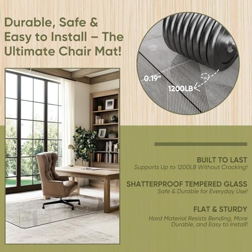 Office Chair Mat for Carpet & Hardwood, Upgraded 45" x 60" Tempered Glass Chair Mat for Office Home, with 4 Anti-Slip Pads - size: 45"x60"