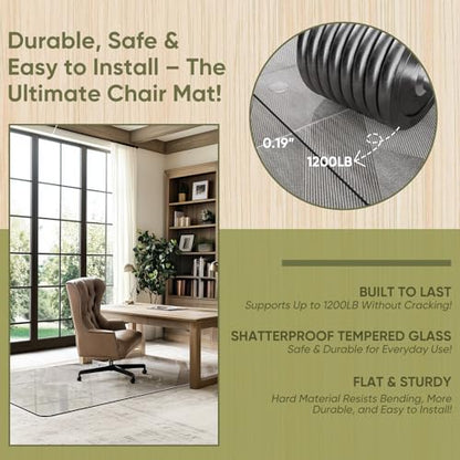 Office Chair Mat for Carpet & Hardwood, Upgraded 45" x 60" Tempered Glass Chair Mat for Office Home, with 4 Anti-Slip Pads - size: 45"x60"