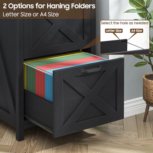 Halitaa Small Farmhouse File Cabinet with 2 Drawers for Home Office, Black - color: Black, size: 2 Drawers