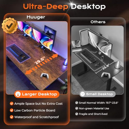 Huuger 71 x 30 Large Electric Standing Desk, Height Adjustable Computer Desk, 29.5" Deep Desktop, Stand up Gaming Office Table with 2 Hooks, 3 Preset Heights, for Home Office, Rustic Brown - color: Rustic Brown, size: 71*30 inch (no outlets)