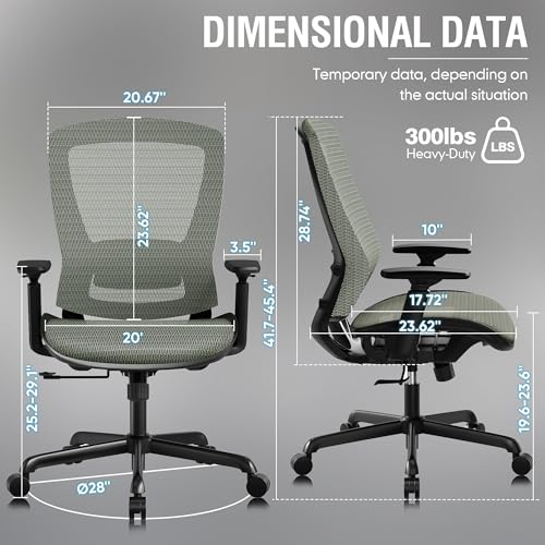 ELABEST Ergonomic Mesh Office Chair,Comfy Computer Desk Chair- BIFMA 5.1 Certified Commercial Swivel Task Chair for Home Office-Adjustable Lumbar Support & Armrests,Tilt Function,Wide Seat(Dusty Sage) - color: Dusty Sage