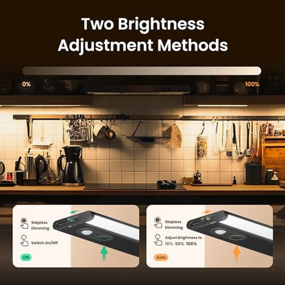 YEELIGHT Under Cabinet Lighting, 1 Pack All-Metal Motion Sensor Light, 66 LED Rechargeable Under Cabinet Light for Kitchen, Ultra Thin, Stepless Dimming, 4000K, USB-C Magnetic Closet Light