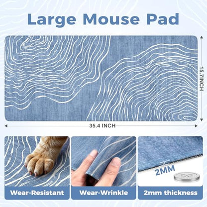 iCasso Desk Cover Mat, Extended Long Mouse Pad for Laptop,Blue - color: Wave-Blue