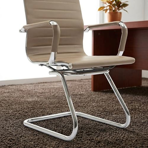 Reception Chairs No Wheels Leather Conference Chair Heavy Duty Back Support Office Guest Chair, Set of 2 (Light Brown) - color: Light Brown, size: 2PCS