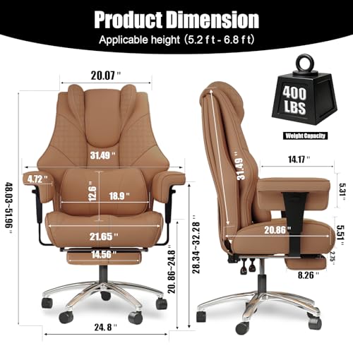 Big and Tall Office Chair with Foot Rest, High Back Computer Desk Chair - color: Brown
