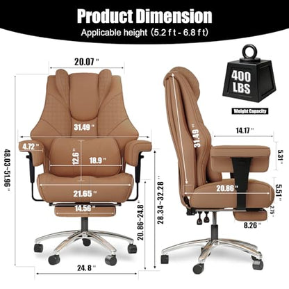 Big and Tall Office Chair with Foot Rest, High Back Computer Desk Chair - color: Brown
