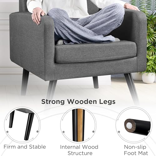 Yaheetech Mid Century Accent Chairs Set of 2 Living Room Chairs Dark Gray | Linen-Like Upholstered Sillones Para Sala, Modern Reading Nook Chairs, Button Tufted Back, Rubberwood Legs, Bedroom Office - color: Dark Gray, size: set of 2