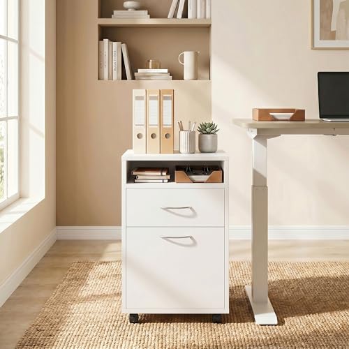 HOMCOM Mobile Storage Cabinet Organizer, Bathroom Drawer Cabinet, White | Printer Stand, Castors - color: White