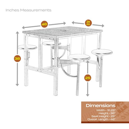 Romig Endure Standing Height Collaborative Table and Chair Set with 4 Pull-Out Swivel Stools, Walnut Top, Walnut Seats, Built-in Power Outlets and USB Charging, Classroom Training Table - color: Walnut/Walnut, size: 4 Seater