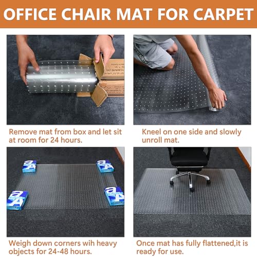 Office Chair Mat, 45" x 53" Clear Carpet Chair Mats for Low Pile Carpeted Floors Home Office, Studded Floor Mat for Office Chair on Carpet