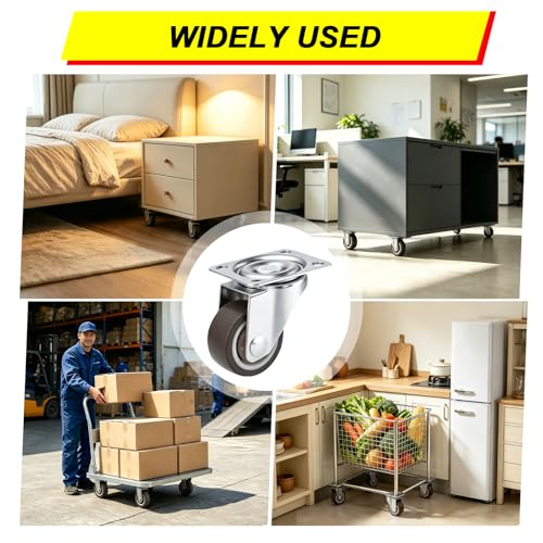 Small Caster Wheels 1 Inch Swivel Plate Castors 4pcs 360 Degree Rollable Low Profile Soft Rubber Wheel Replacement with Screw in Smooth and Quiet for Rolling Light Furniture Weight Under 100Lb