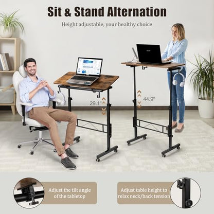 Hadulcet Small Standing Desk Height Adjustable with Tiltable Tabletop - color: Rustic Brown, size: 31.5" with Charging