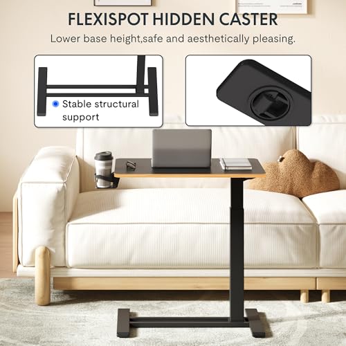 FLEXISPOT H7 28" Pneumatic Height-Adjustable Overbed Table with Wheels - color: Black Maple, size: Small
