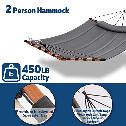 TegerDeger 12FT 2 Person Hammock with V Shaped Spreader Bar -Gray - color: Grey