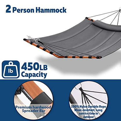 TegerDeger 12FT 2 Person Hammock with V Shaped Spreader Bar -Gray - color: Grey