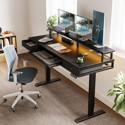 AODK 63 Inch Electric Standing Desk with Drawers & Keyboard Tray, Black - color: Black, size: 63 Inch