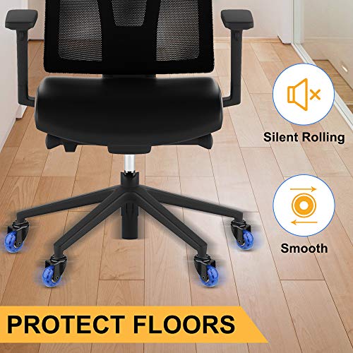 Office Chair Caster Replacement Wheel for Hardwood Floor and Carpet,2" Heavy Duty Universal Floor Safe Caster Set of 5,Rubber Wheels Office Chair to Replace Office Chair mats,fits 98% Chairs - color: Blue