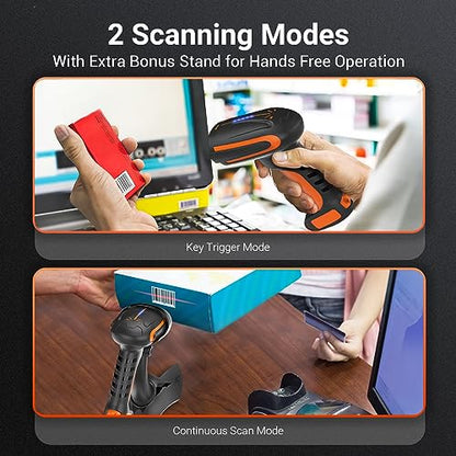 Tera Barcode Scanner Wireless with Stand: Industrial Drop-Resistant Orange | IP66, BT 2.4G USB, 640*480 CMOS Global, 1D 2D QR Reader, 650 Scans/Sec, 2500mAh, Warehouse Logistics Retail Library School