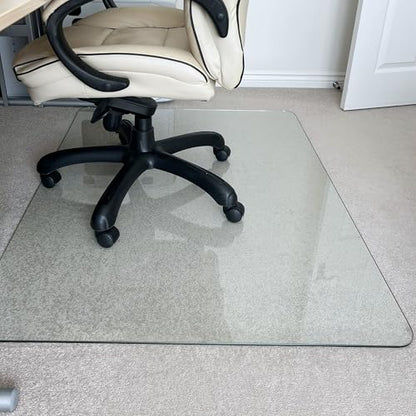 Marvelux Tempered Glass Office Chair Mat for Carpet & Hardwood Floors Clear Carpeted & Hard Floor Protector, Executive Thick Chair Mat for High & All Pile Carpets & Hard Wood with No Slip Pads 36”x40”