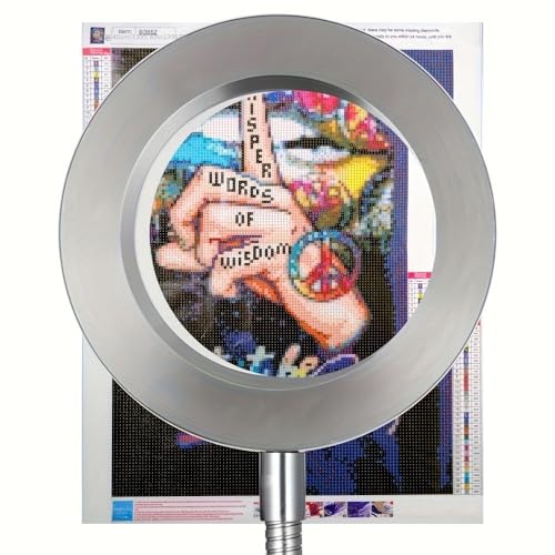 Diamond Painting Tool with Magnifying Glass + Lighting, Clip-On 5V USB LED Magnifier - 3 Color Modes, 10 Brightness Levels, Hands-Free 10x Magnifying Lamp with Flexible 14.9" Gooseneck