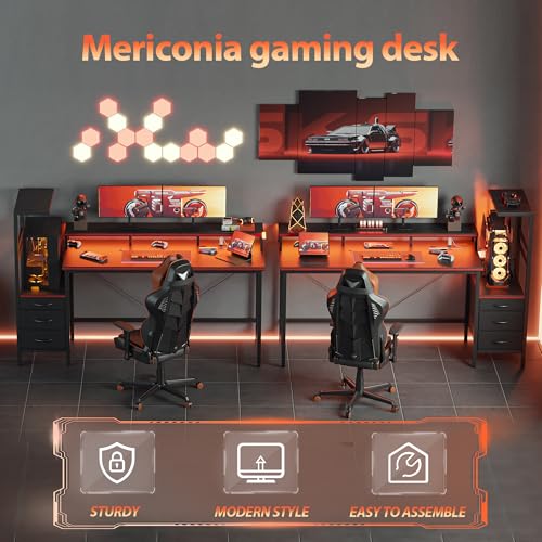 Mericonia 60 inch Gaming Desk with Drawers, Reversible Computer Desk, Black - color: Carbon Fiber, size: 60"