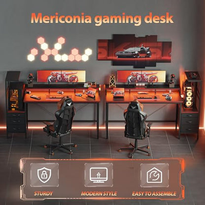 Mericonia 60 inch Gaming Desk with Drawers, Reversible Computer Desk, Black - color: Carbon Fiber, size: 60"