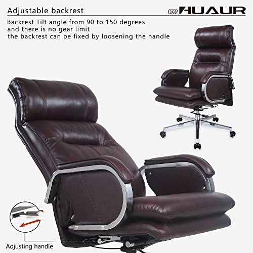 Genuine Leather Modern Executive Chair High-Back Support 90 to 150 Degrees Tilt and Upholstered Home Desk Chair with Base 360LB Capacity Swivel Computer Office Chair (Brown) - color: Brown