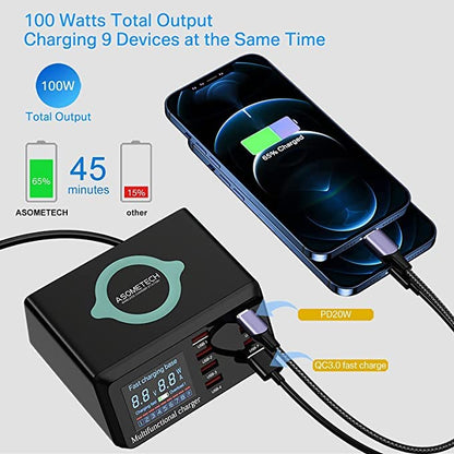 USB Charger Hub ASOMETECH 100W 8-Port Desktop Multiple USB Charging Station