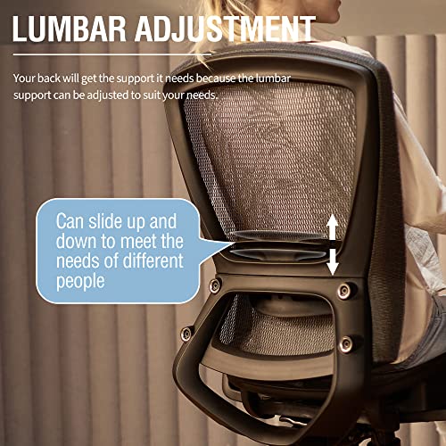 Ergonomic Mesh Office Chair,Comfy Computer Desk Chair - BIFMA 5.1 Certified Commercial Swivel Task Chair for Home Office - Adjustable Lumbar Support & Armrests,Tilt Function,Wide Seat - color: Charcoal