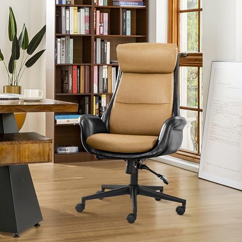 Glitzhome High Back Office Chair,Modern Ergonomic Swivel Office Chair,Adjustable Home Office Desk Chair with Lumbar Support,Black & Camel - color: Black & Camel