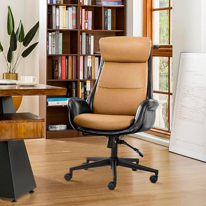 Glitzhome High Back Office Chair,Modern Ergonomic Swivel Office Chair,Adjustable Home Office Desk Chair with Lumbar Support,Black & Camel - color: Black & Camel